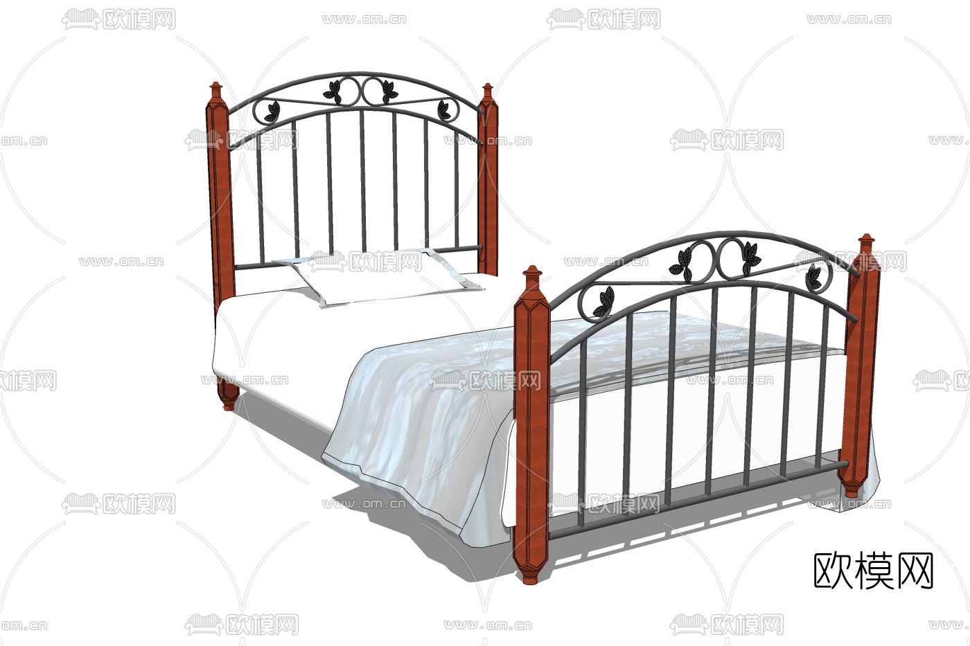 欧式布艺单人床免费su模型下载