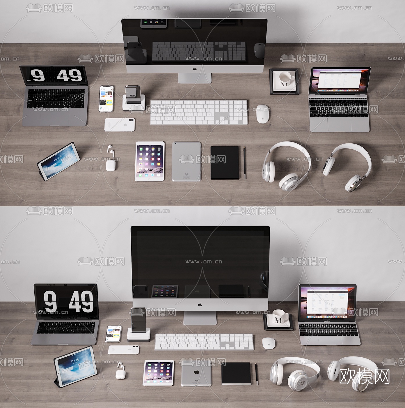 现代苹果电脑手机耳机组合3d模型