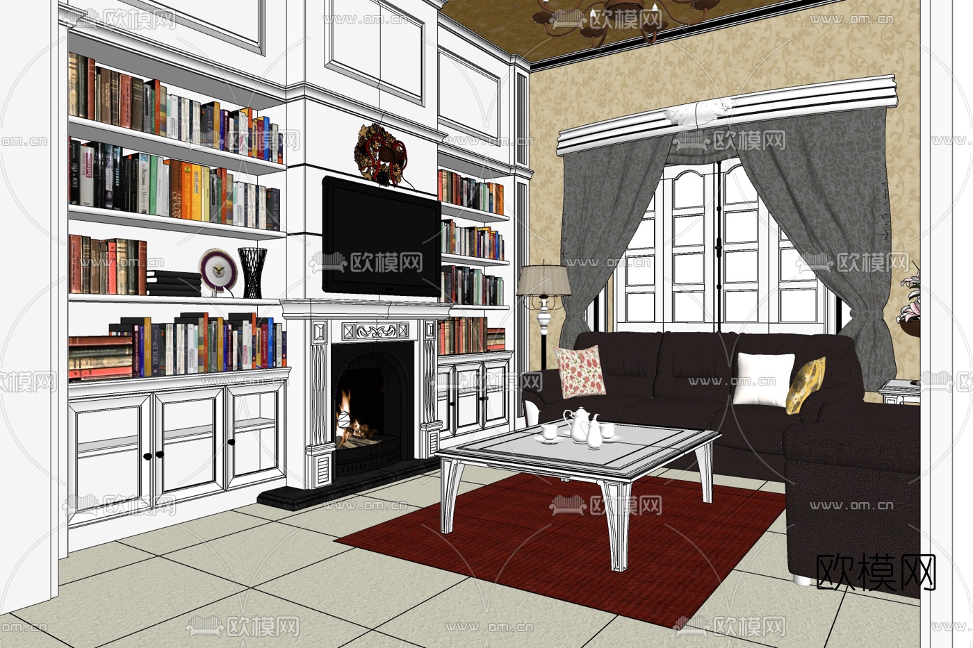 简欧书房免费su模型下载