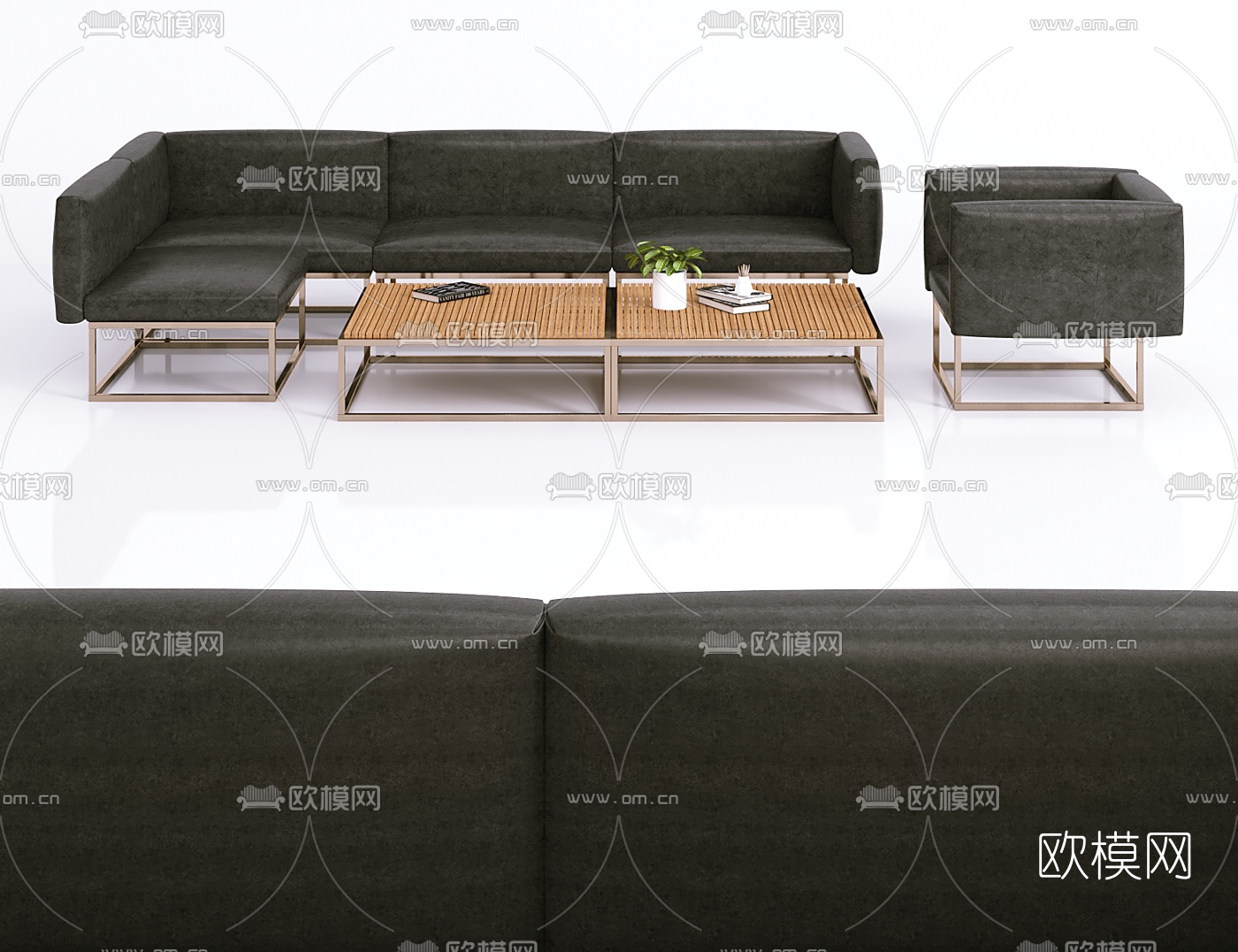 现代皮革办公沙发组合3d模型