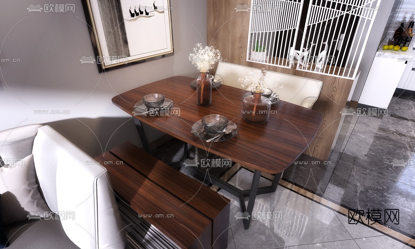 现代客厅餐厅免费3d模型