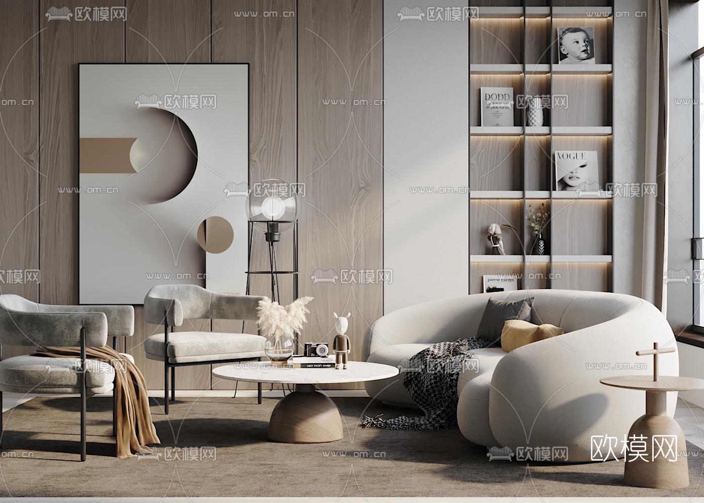 现代布艺弧形沙发组合3d模型