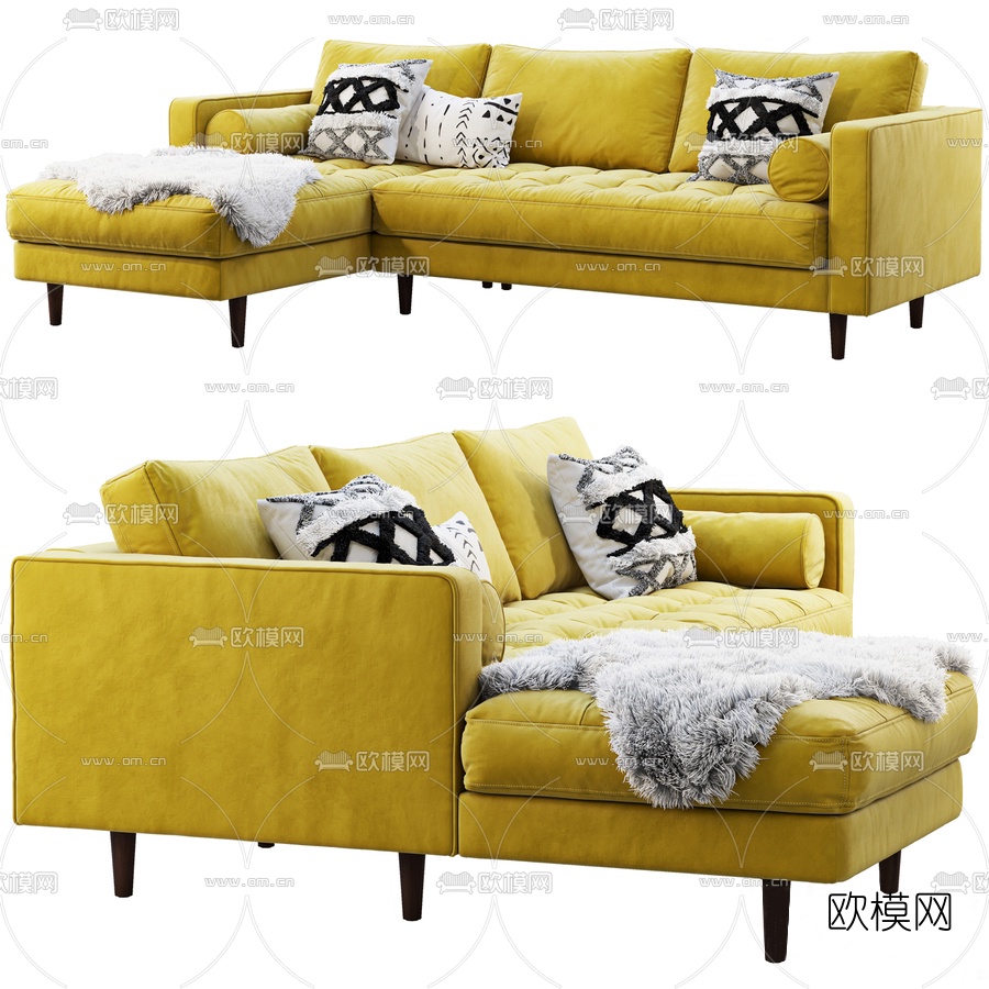 北欧布艺转角多人沙发3d模型下载（渲染图2）