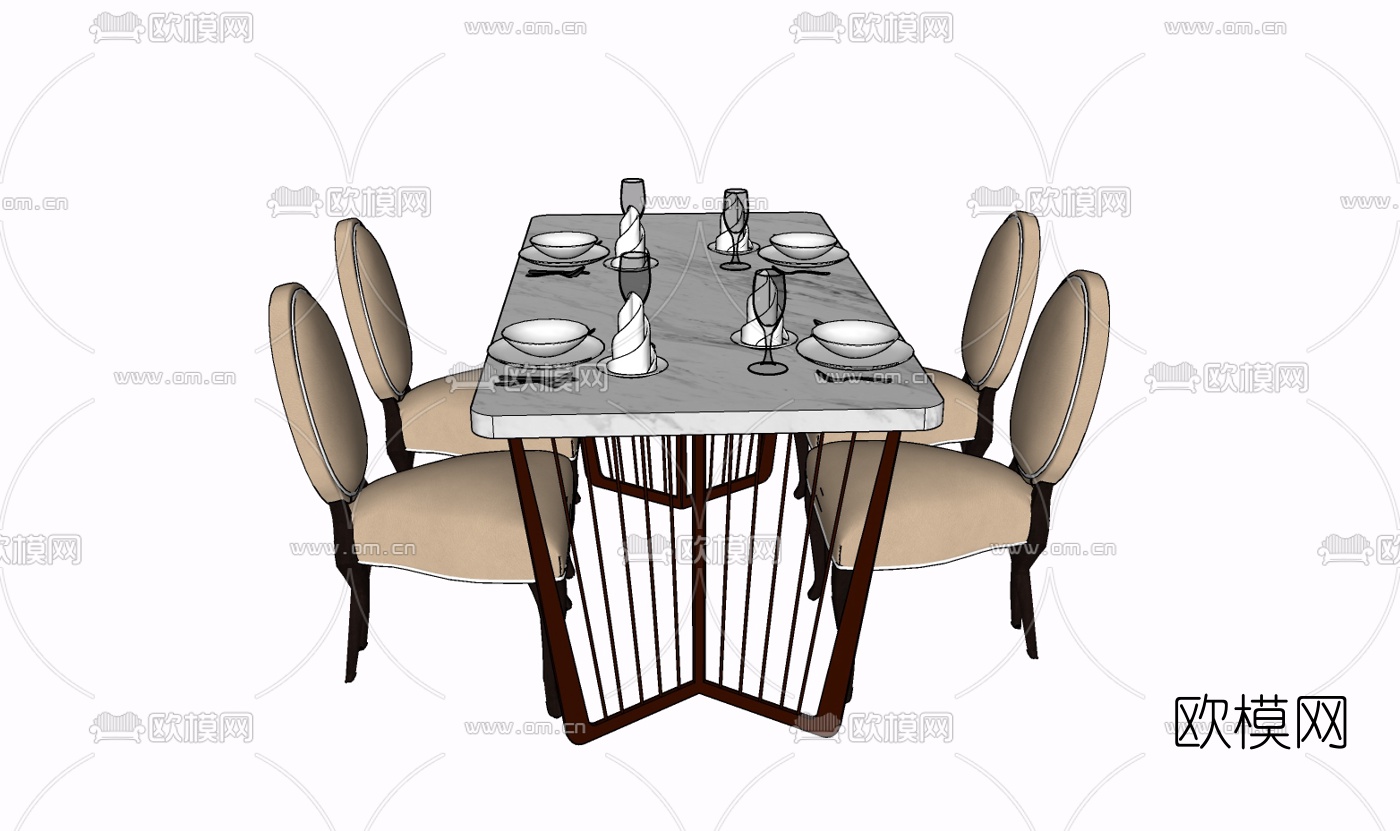 美式餐桌椅免费su模型下载