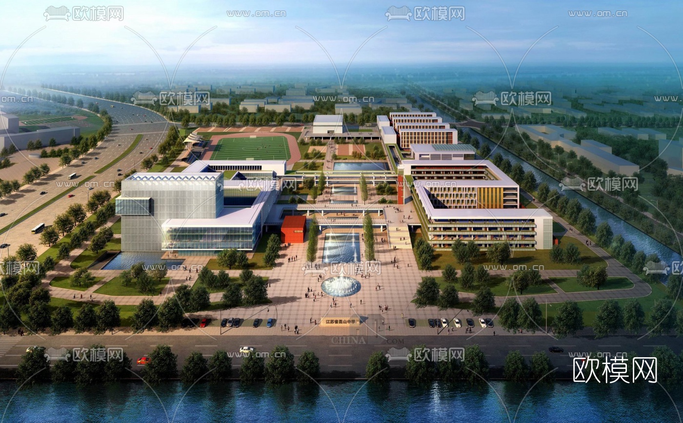 现代学校鸟瞰3d模型