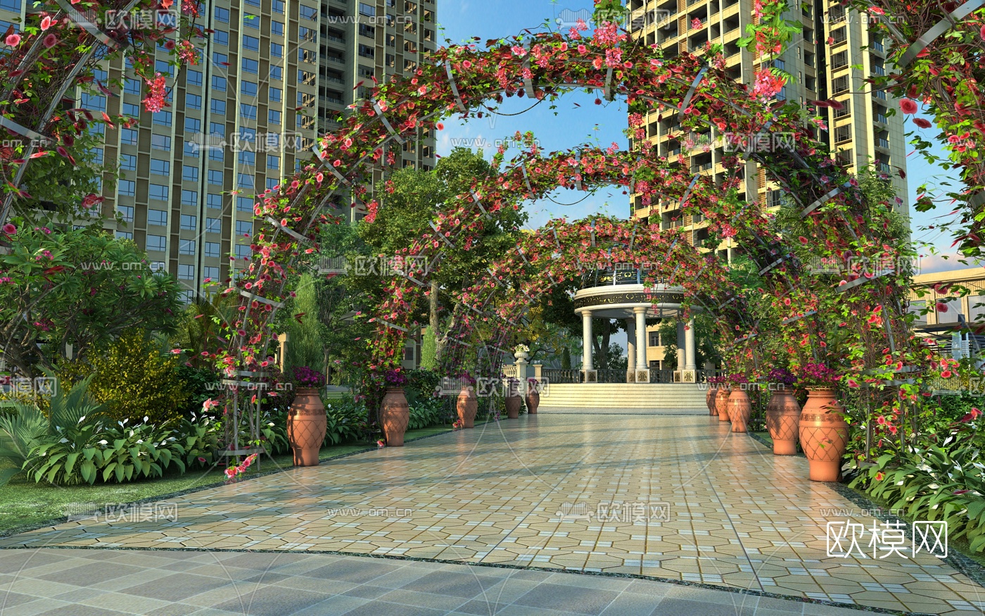 欧式花园廊架3d模型下载