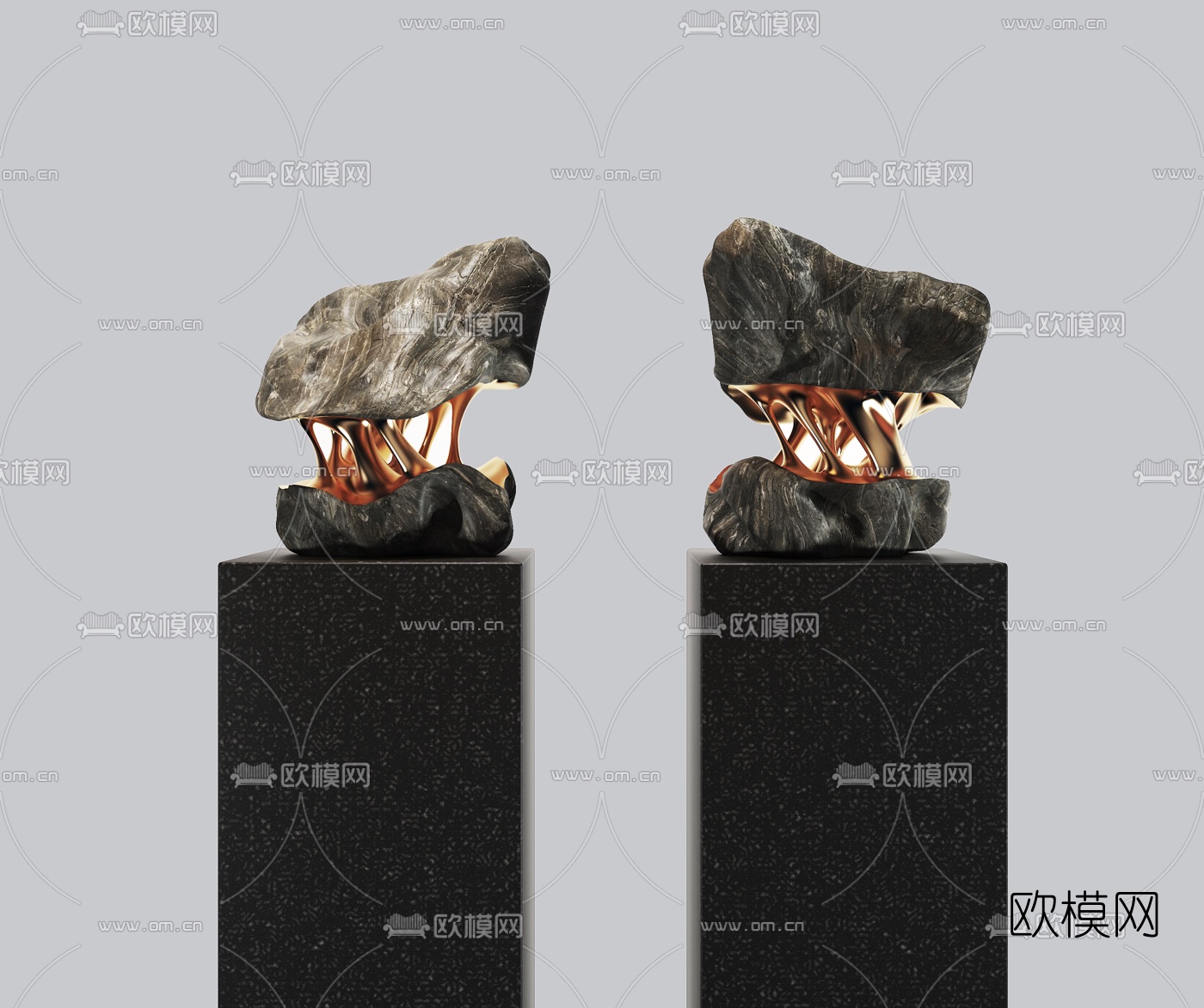 现代石头雕塑3d模型下载