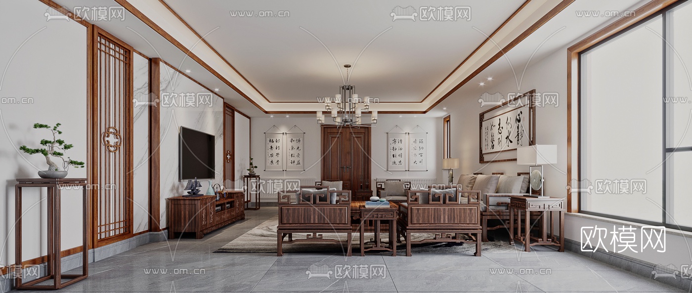 中式禅意会客厅3d模型