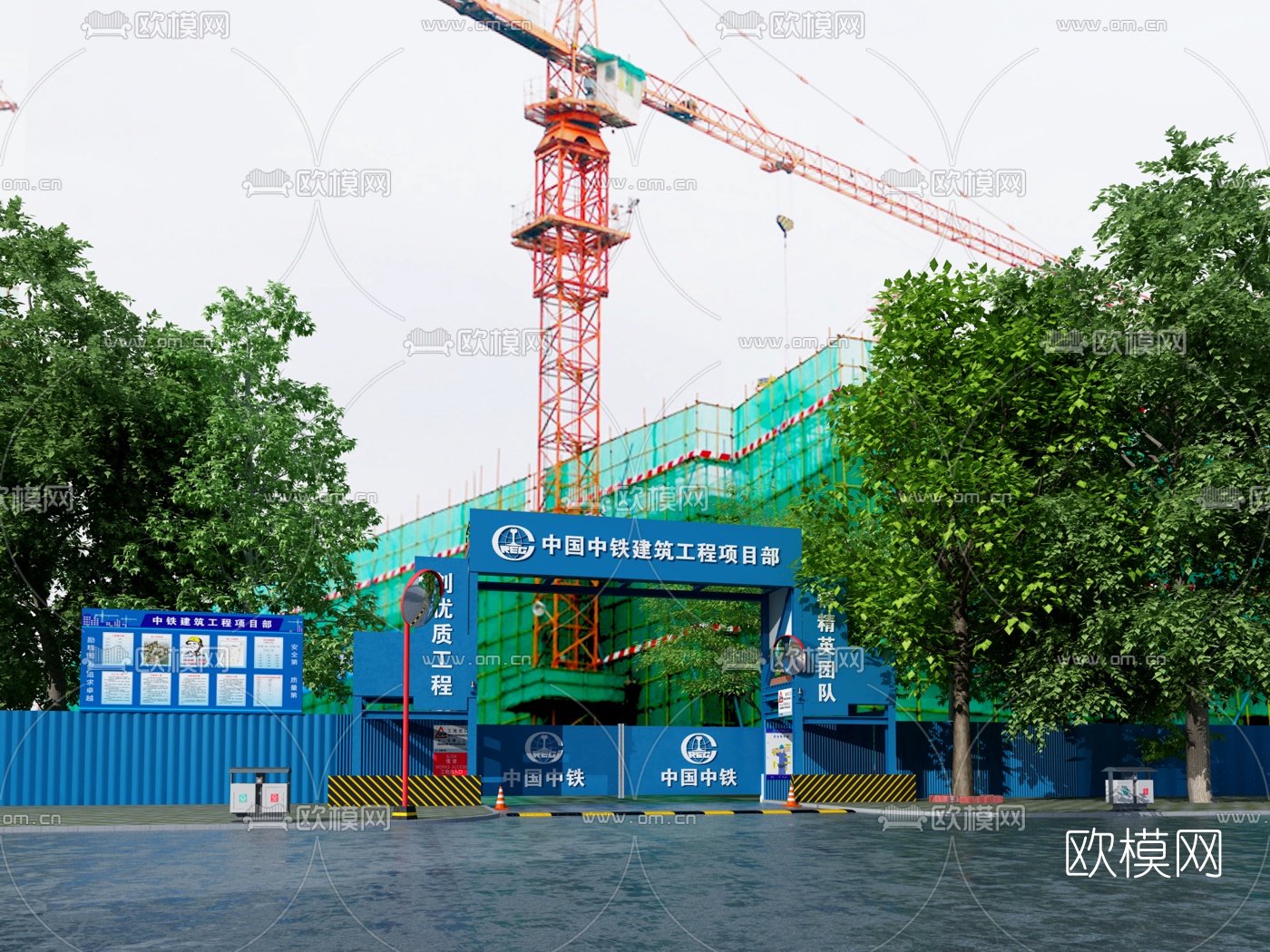 工业风建筑工地大门构件外观3d模型下载（渲染图3）