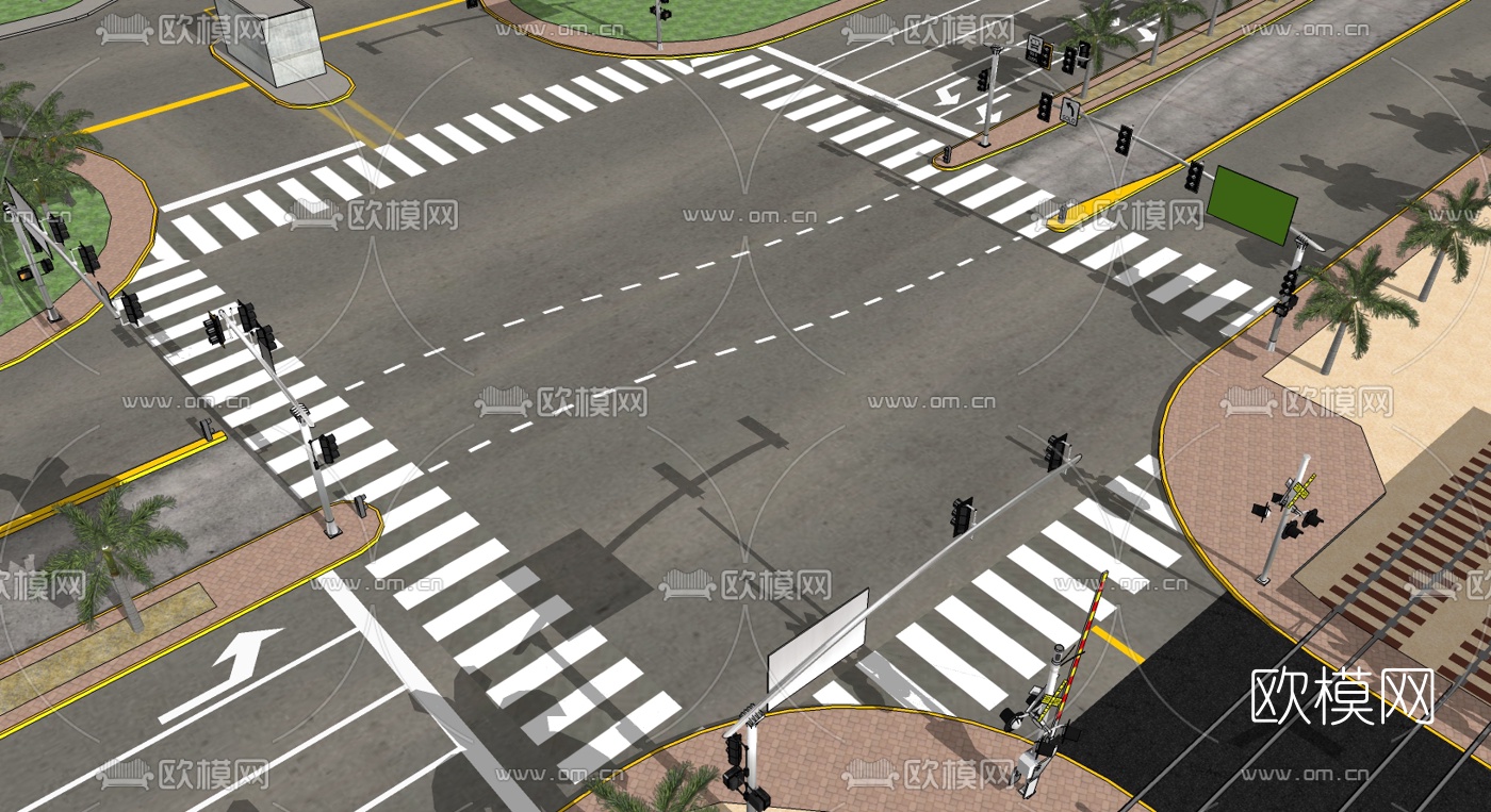 现代十字路口道路鸟瞰su模型