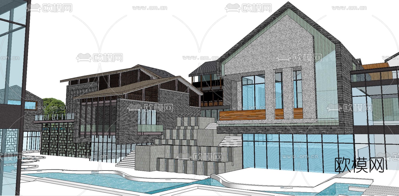 中式商业街su模型下载（渲染图3）