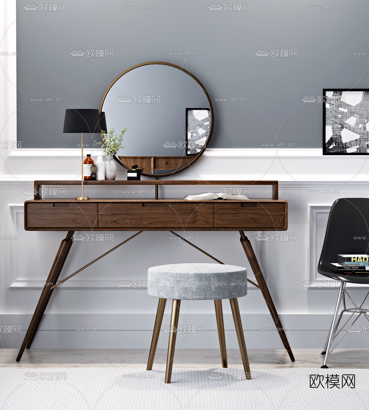 现代实木梳妆台3d模型