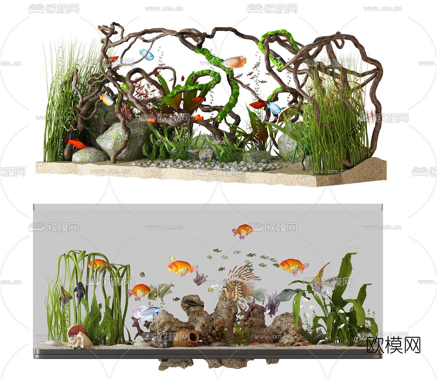 现代鱼缸组合3d模型下载