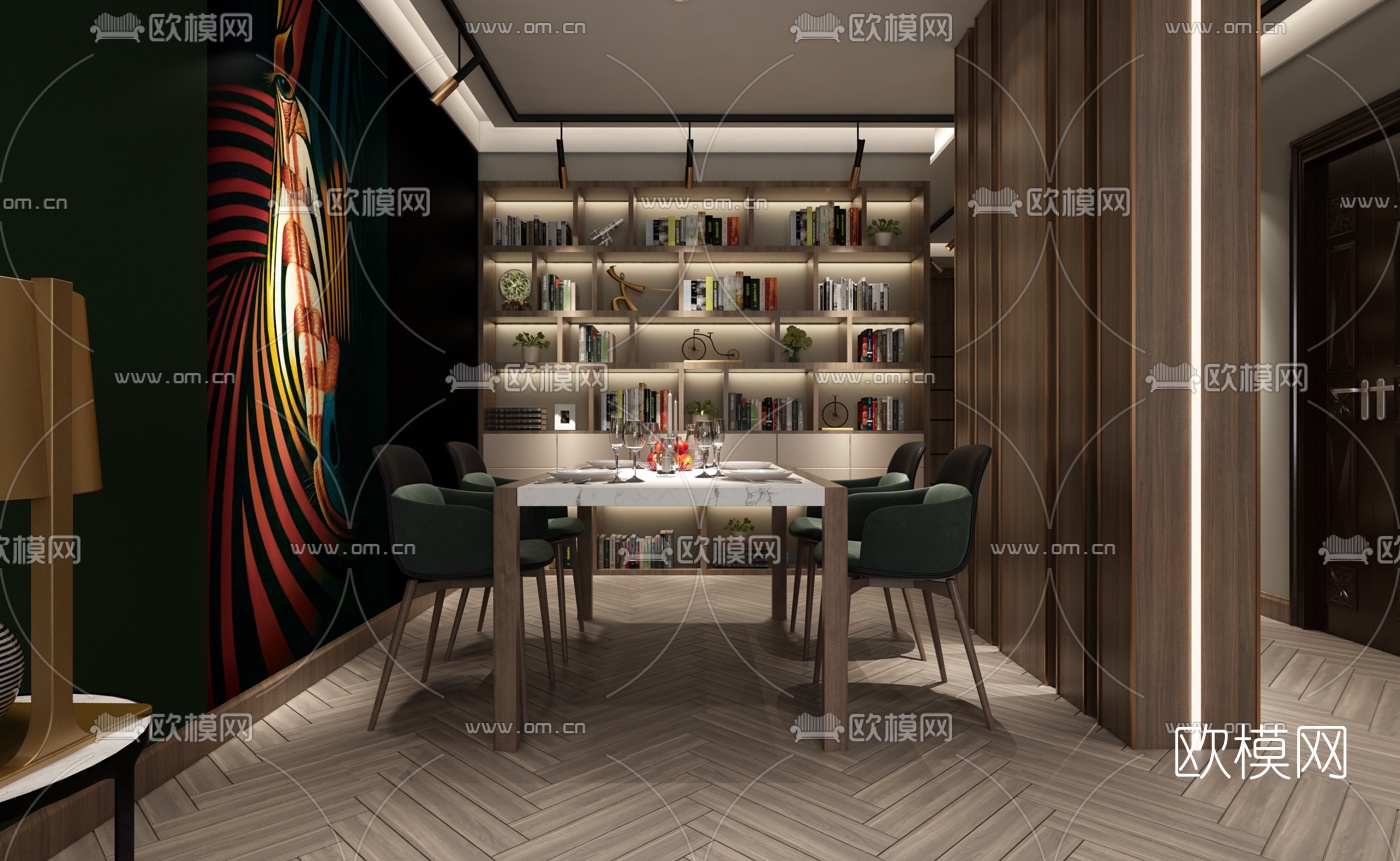 后现代客厅餐厅3d模型