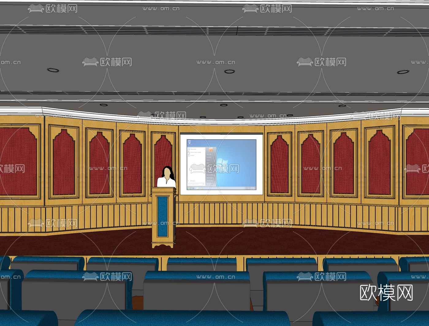 简欧多功能会议厅免费su模型