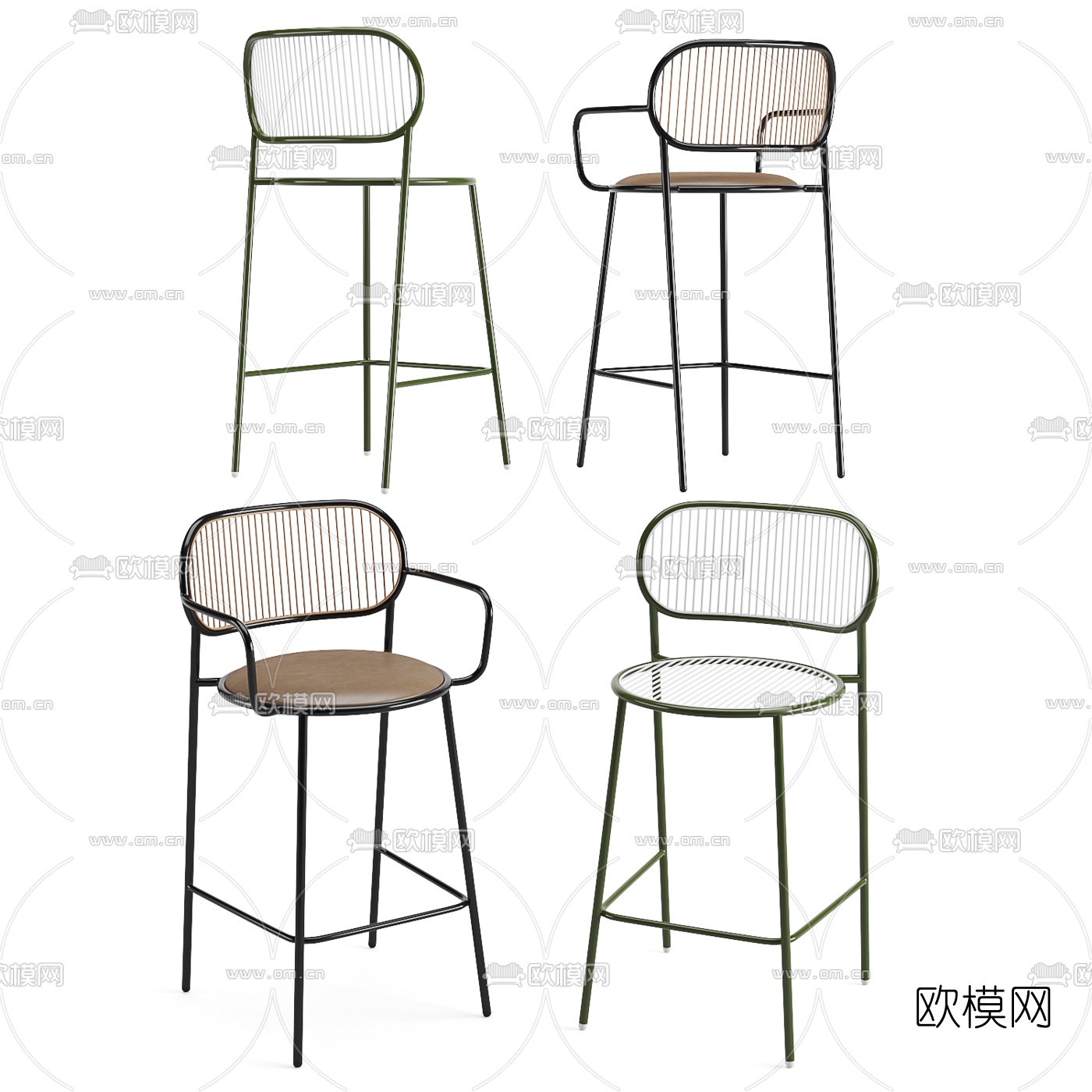 北欧铁艺吧椅组合3d模型下载（渲染图1）
