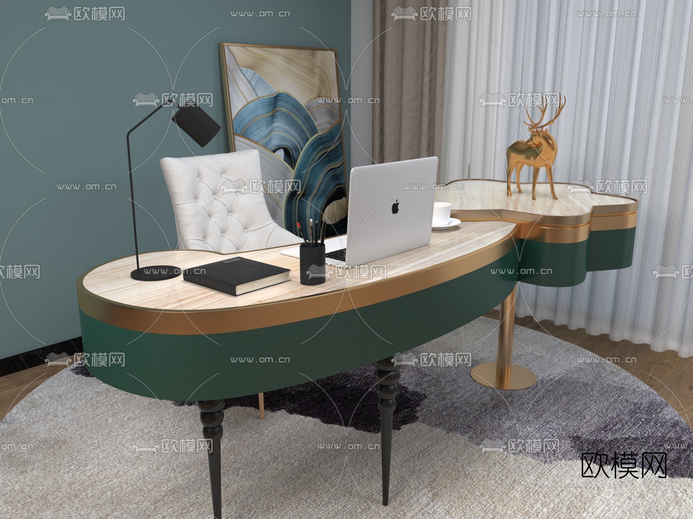 后现代轻奢办公桌3d模型