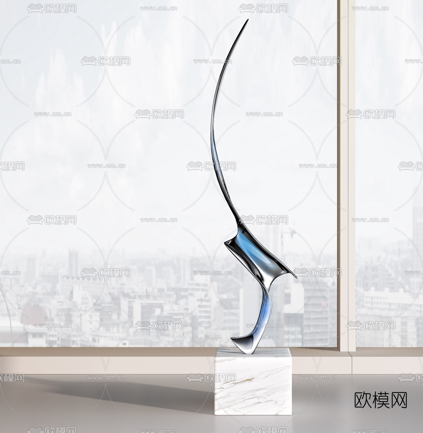 现代艺术金属雕塑3d模型下载（渲染图1）