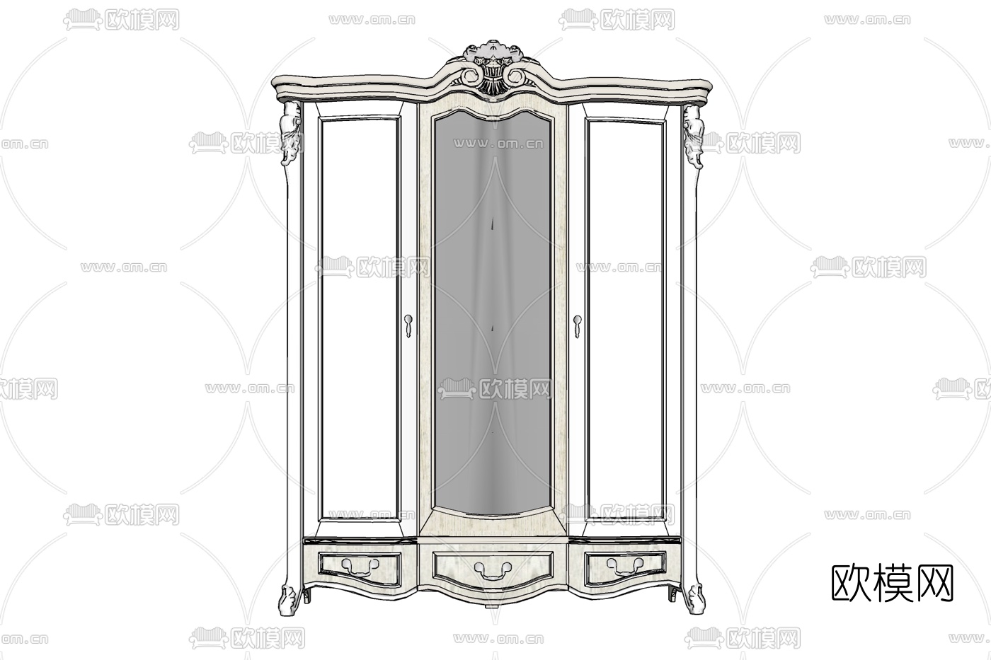 欧式实木衣柜免费su模型下载