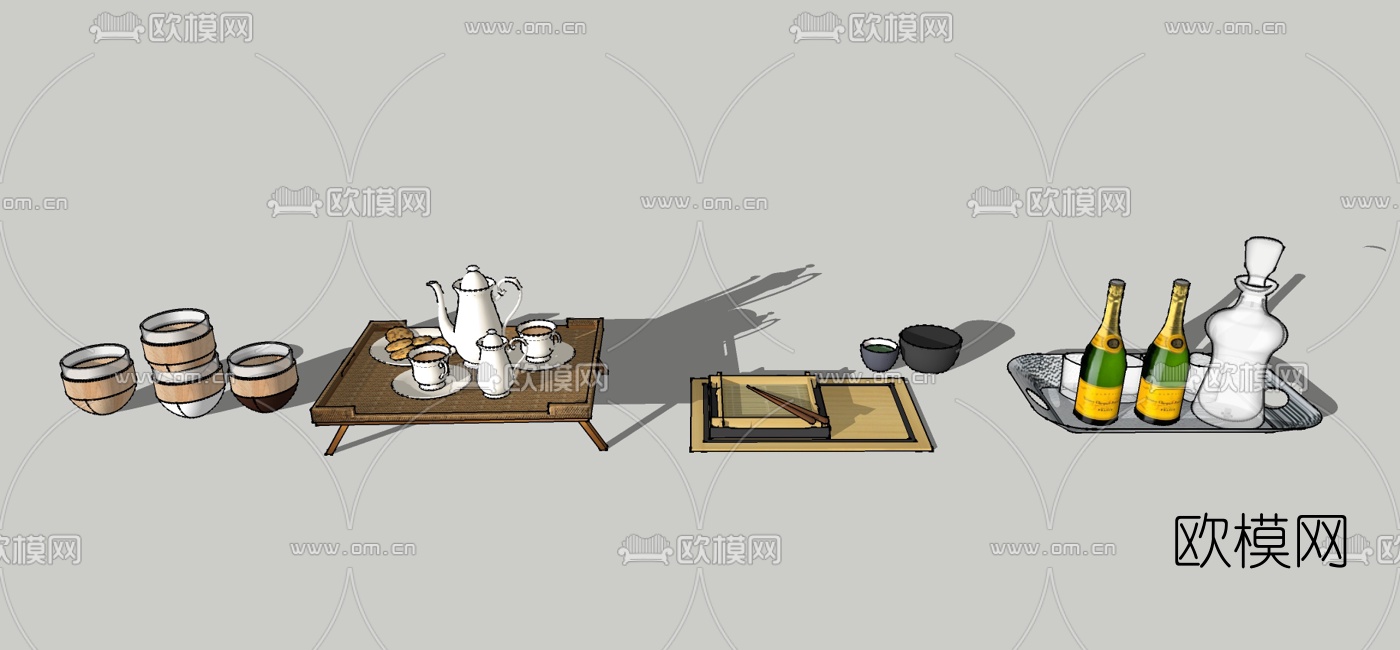 现代水壶餐具组合su模型下载