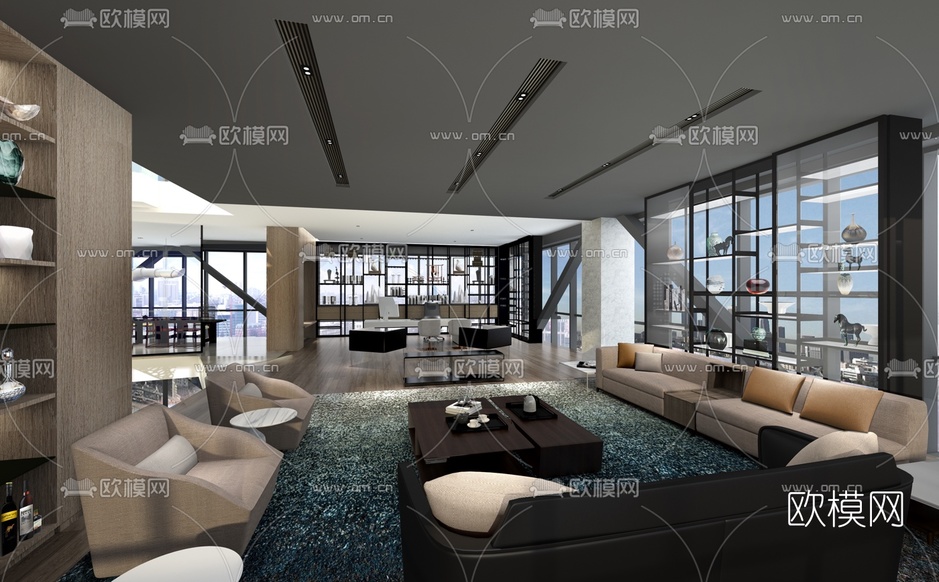 现代总经理室品茶区3d模型下载(渲染图2)