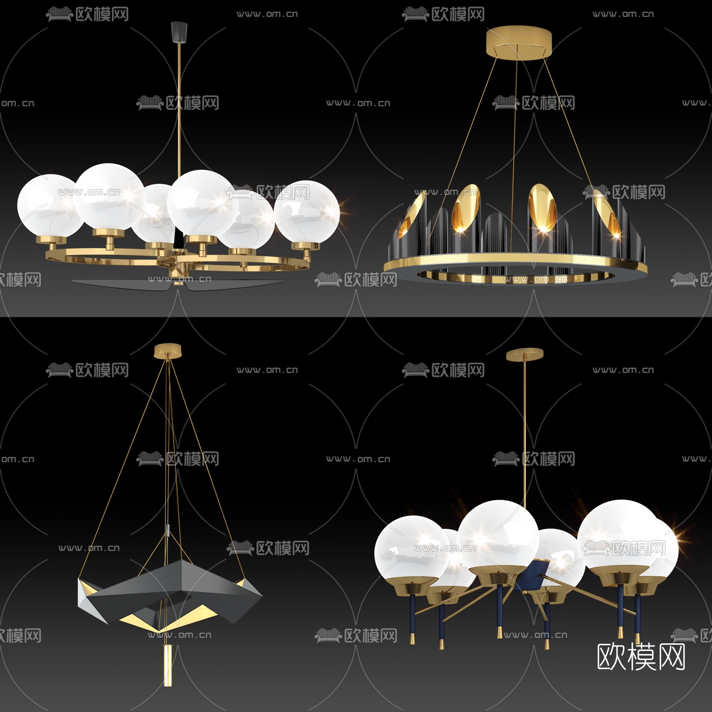 现代金属多头吊灯3d模型