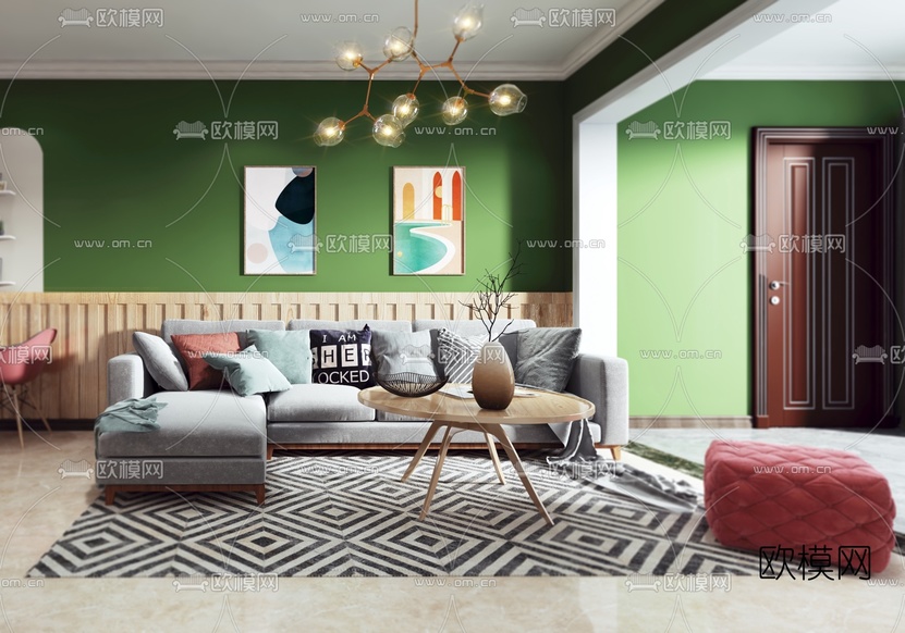 北欧客厅餐厅3d模型下载(渲染图2)