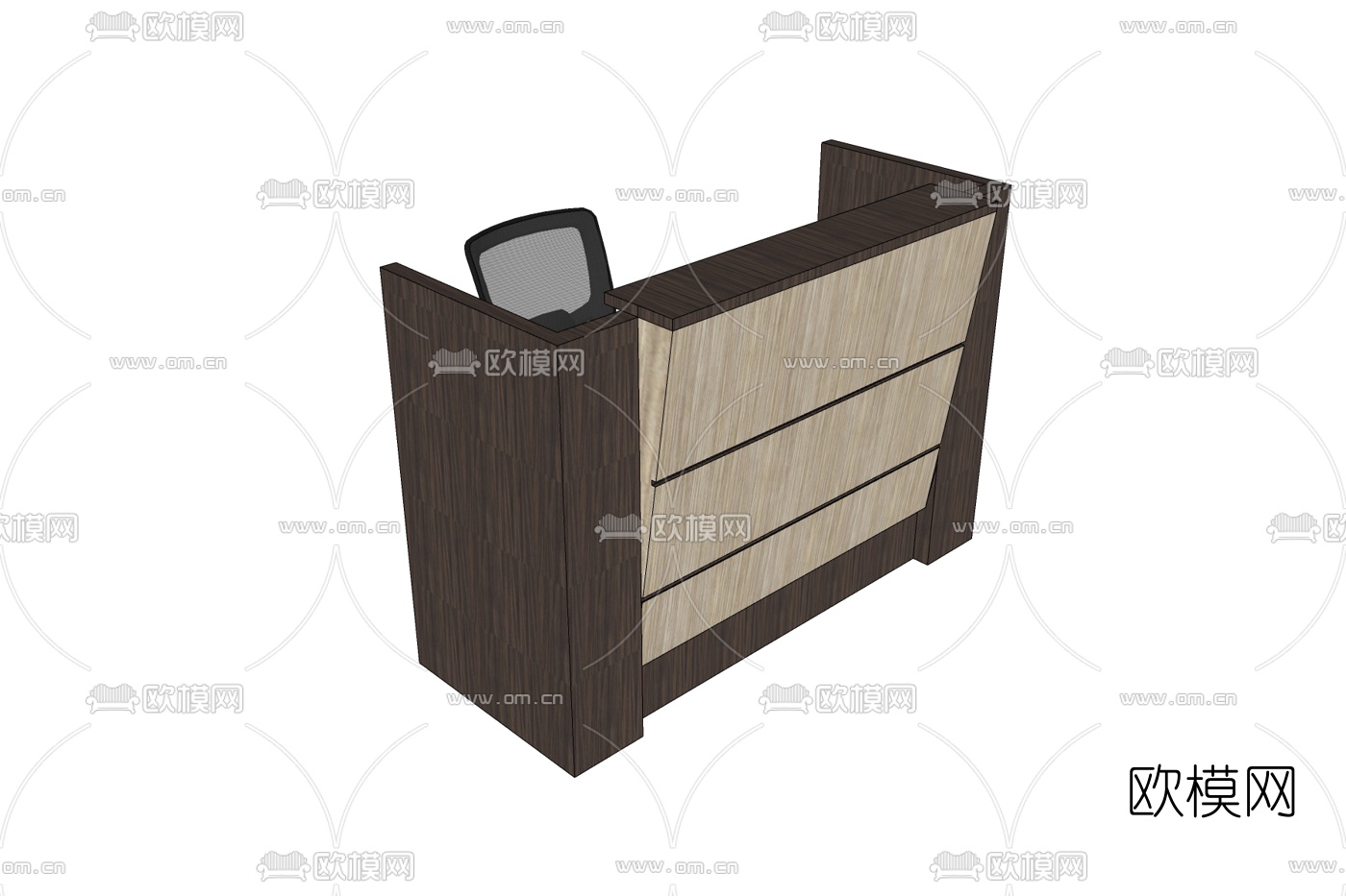 现代实木办公桌椅免费su模型下载