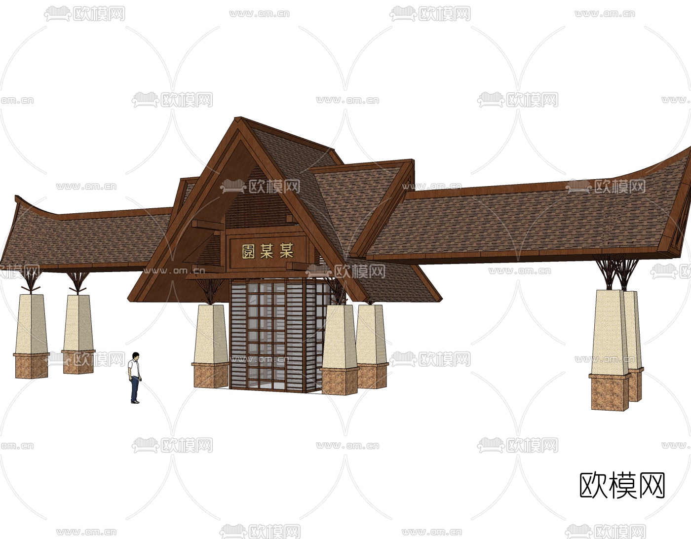 东南亚小区门头免费su模型下载