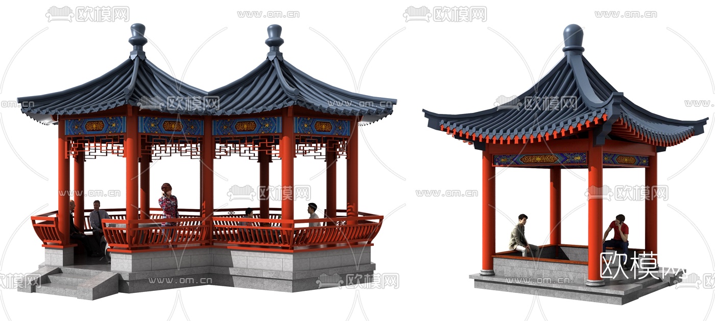 中式古建凉亭组合3d模型