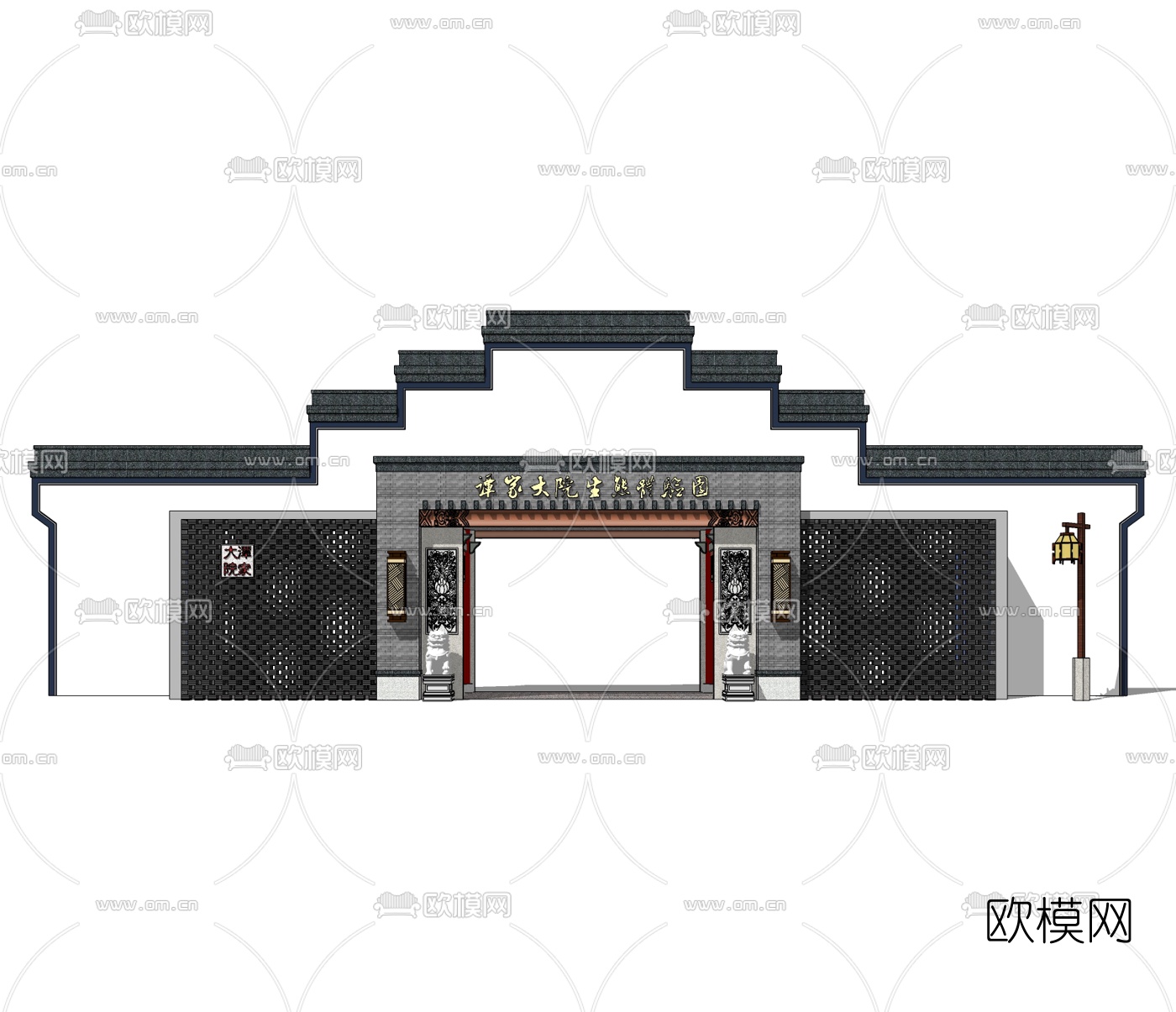中式小区大门入口免费su模型下载