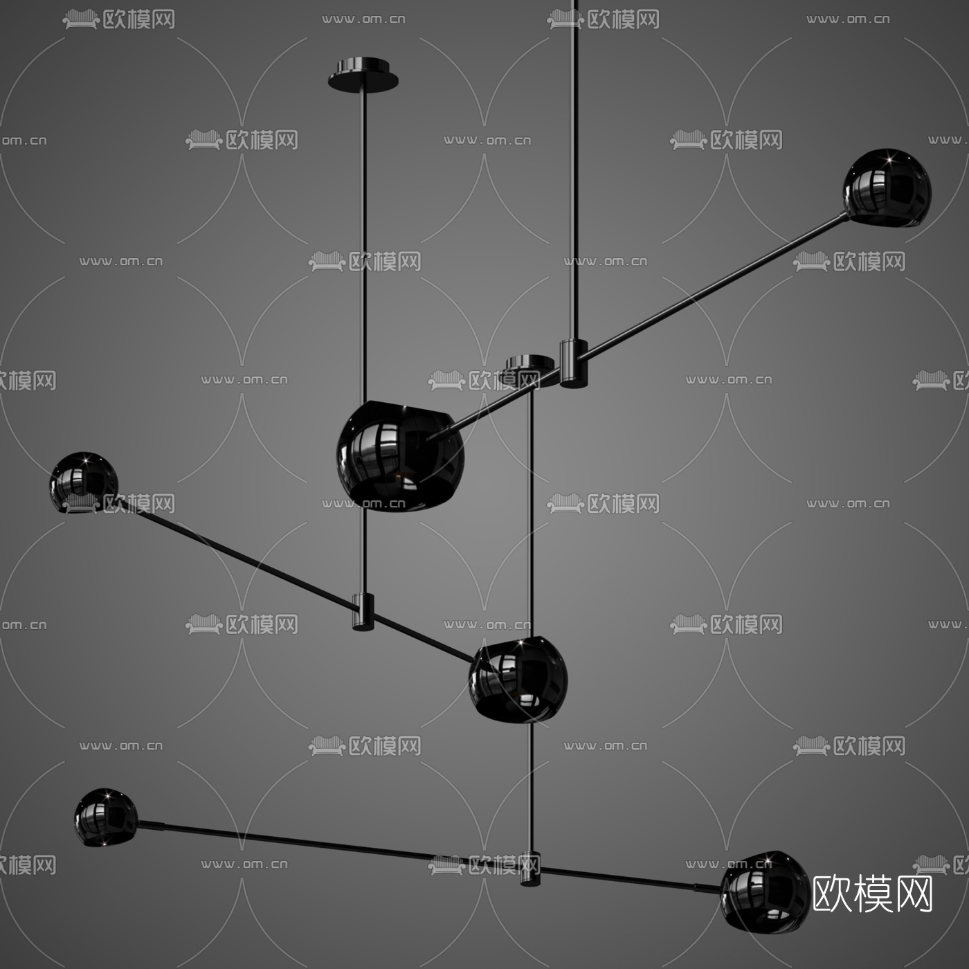 现代金属玻璃吊灯3d模型下载_ID10419639_3dmax免费模型-欧模网