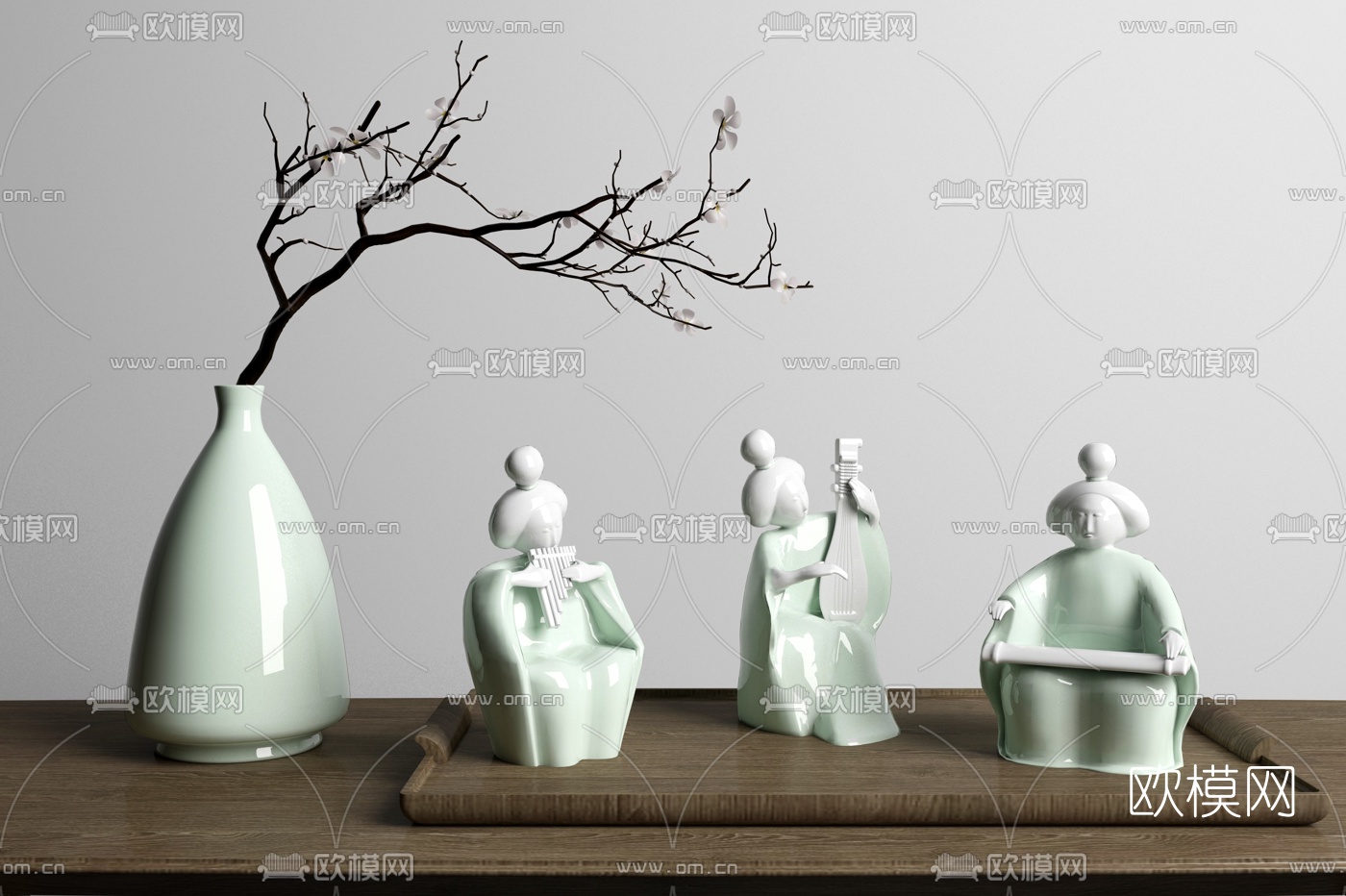 新中式茶具瓷器托盘摆件3d模型