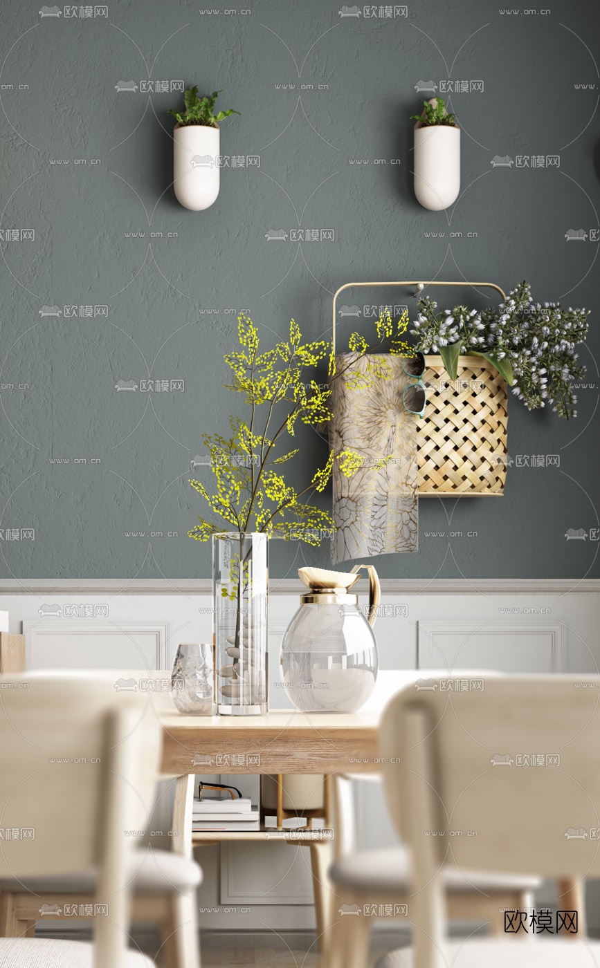 北欧原木餐桌椅3d模型下载（渲染图3）