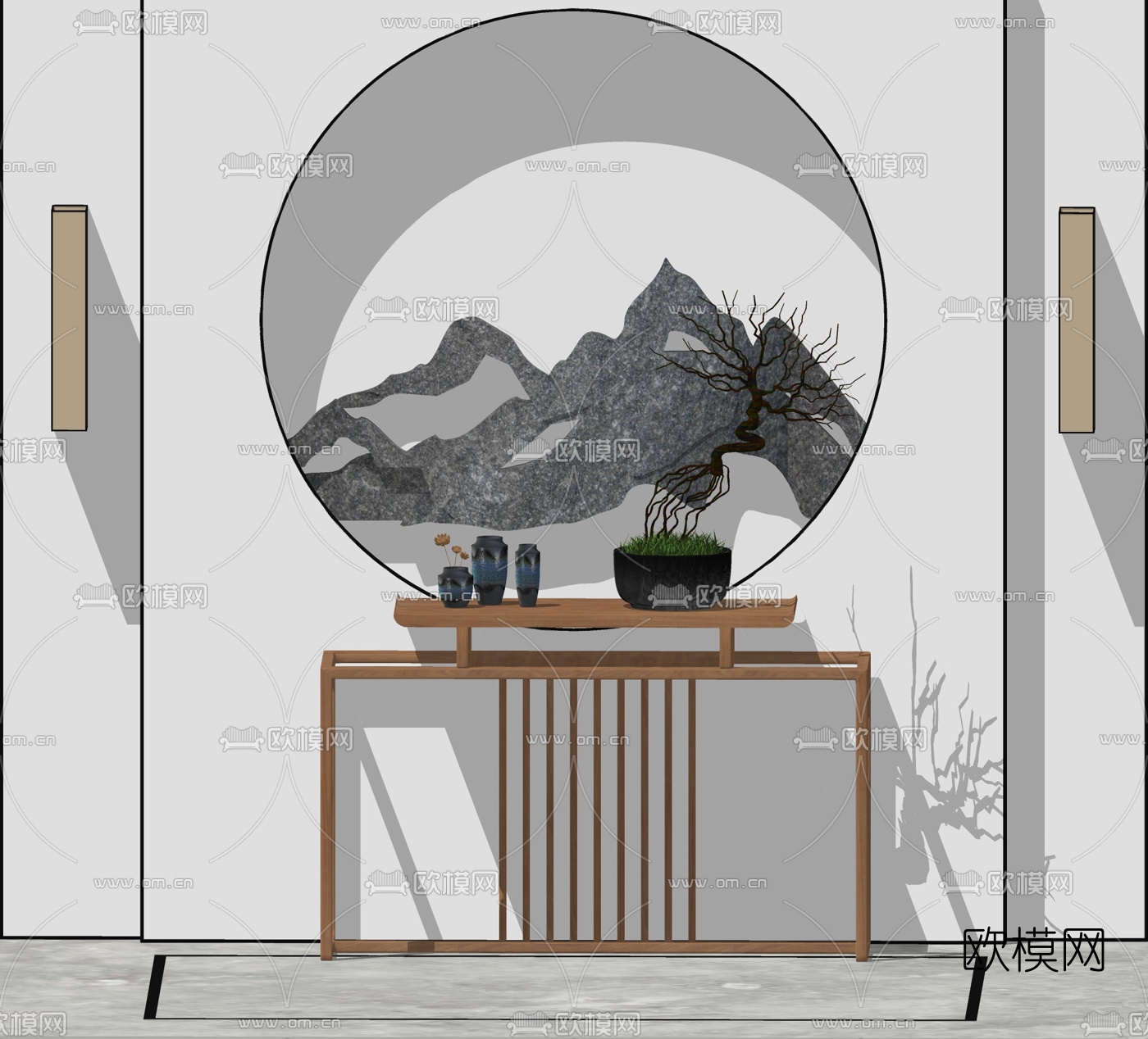 新中式玄关端景台su模型