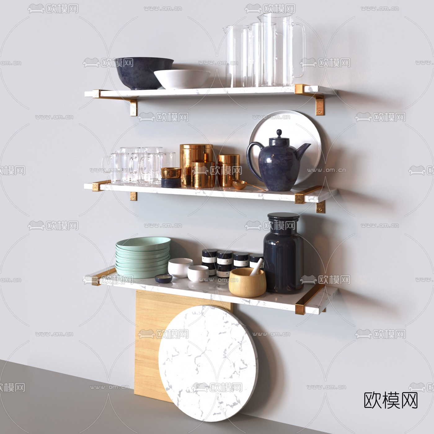 北欧厨房餐具器皿3d模型下载（渲染图1）