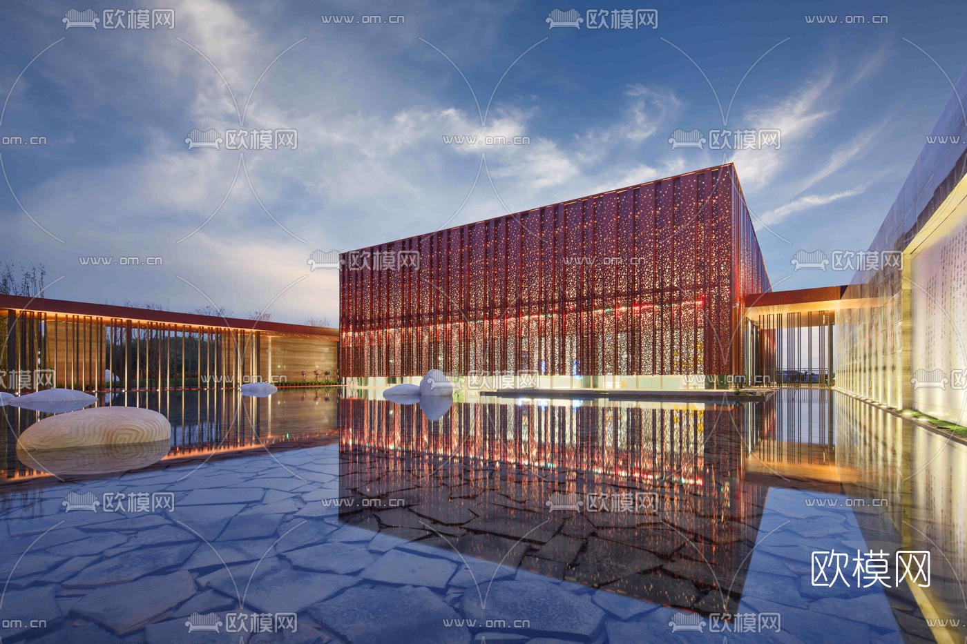 现代售楼处庭院su模型
