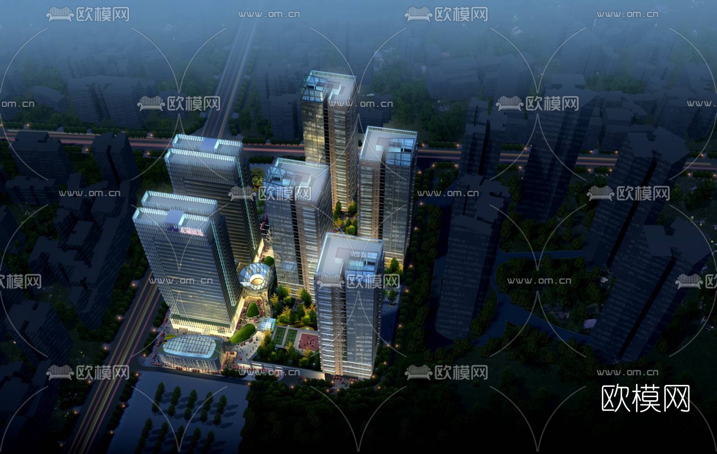 现代高层商业楼外观3d模型下载（渲染图2）