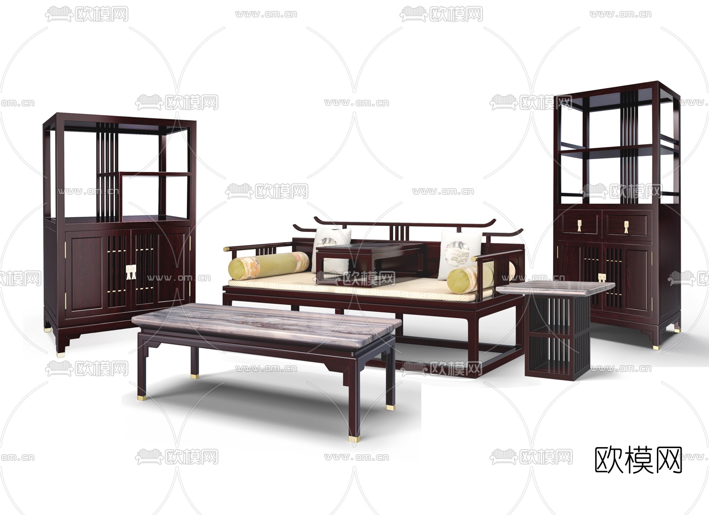 新中式罗汉床茶几边柜3d模型