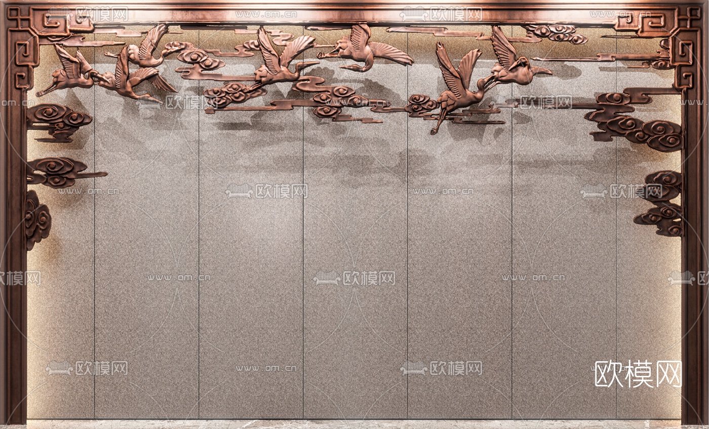 中式雕花背景墙饰3d模型