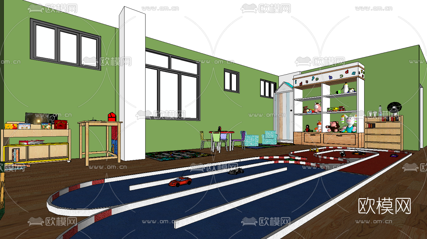 现代早教中心幼儿园教室su模型下载（渲染图6）