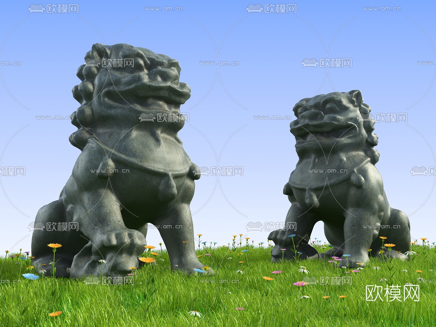 现代石狮雕塑3d模型