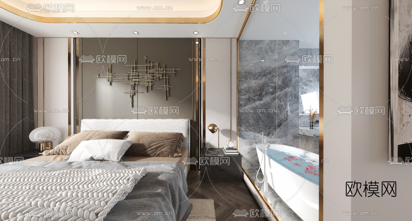 现代轻奢卧室vr全景3d模型-免费3dmax模型库-欧模网