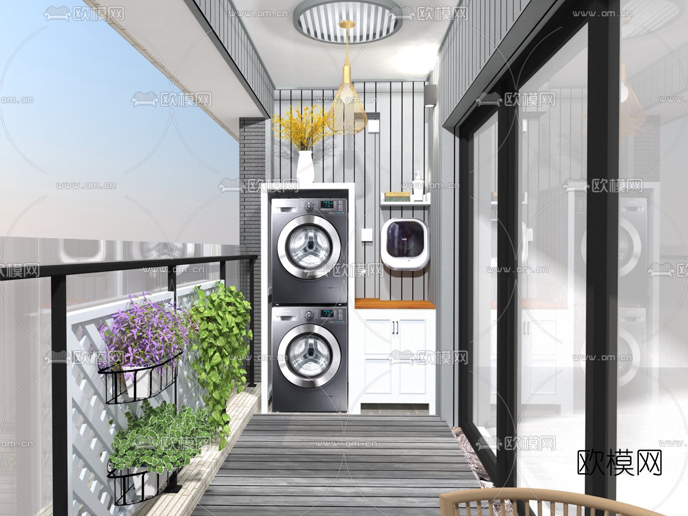 现代阳台花园su模型下载（渲染图2）