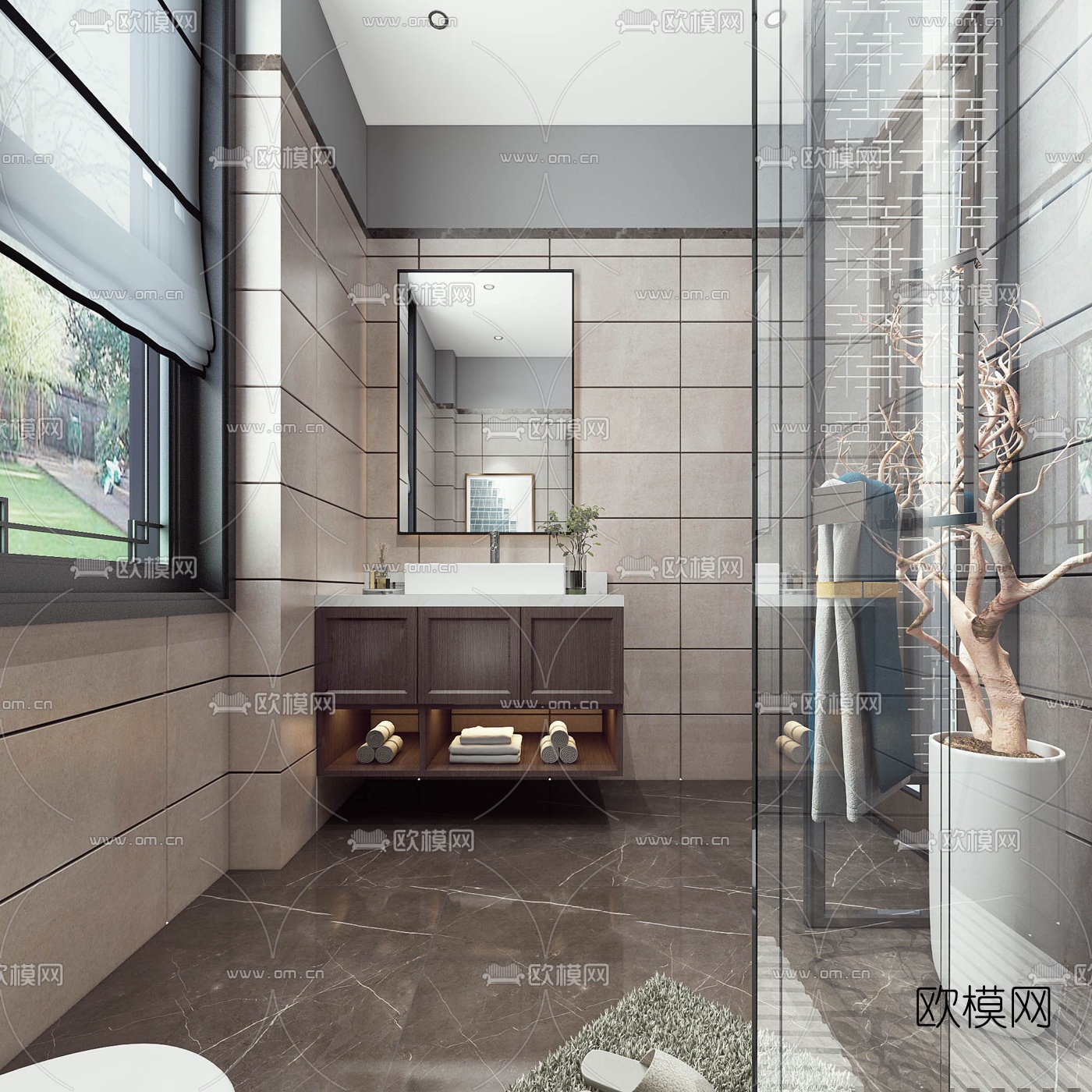 现代卫生间浴室3d模型-免费3dmax模型库-欧模网