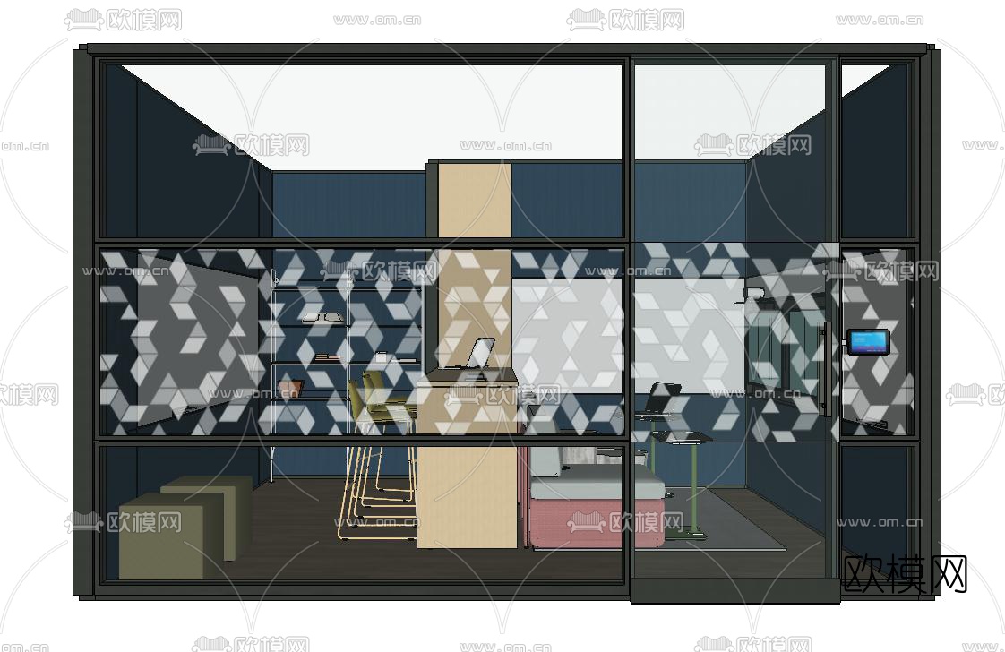 现代办公室休息区su模型下载