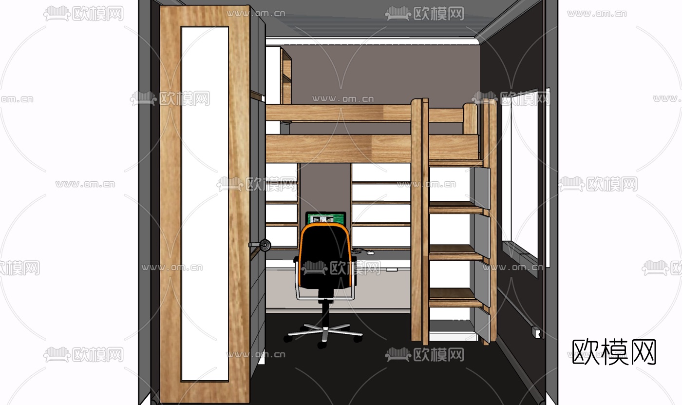 现代实木儿童床免费su模型下载