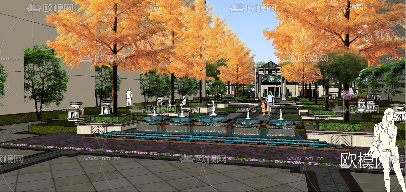 欧式住宅小区园林su模型下载（渲染图4）