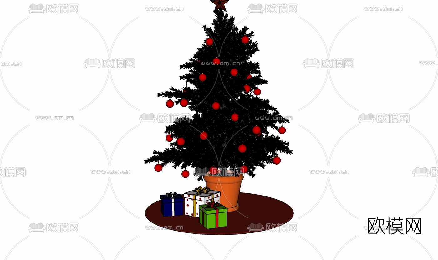 现代圣诞树盆栽免费su模型下载