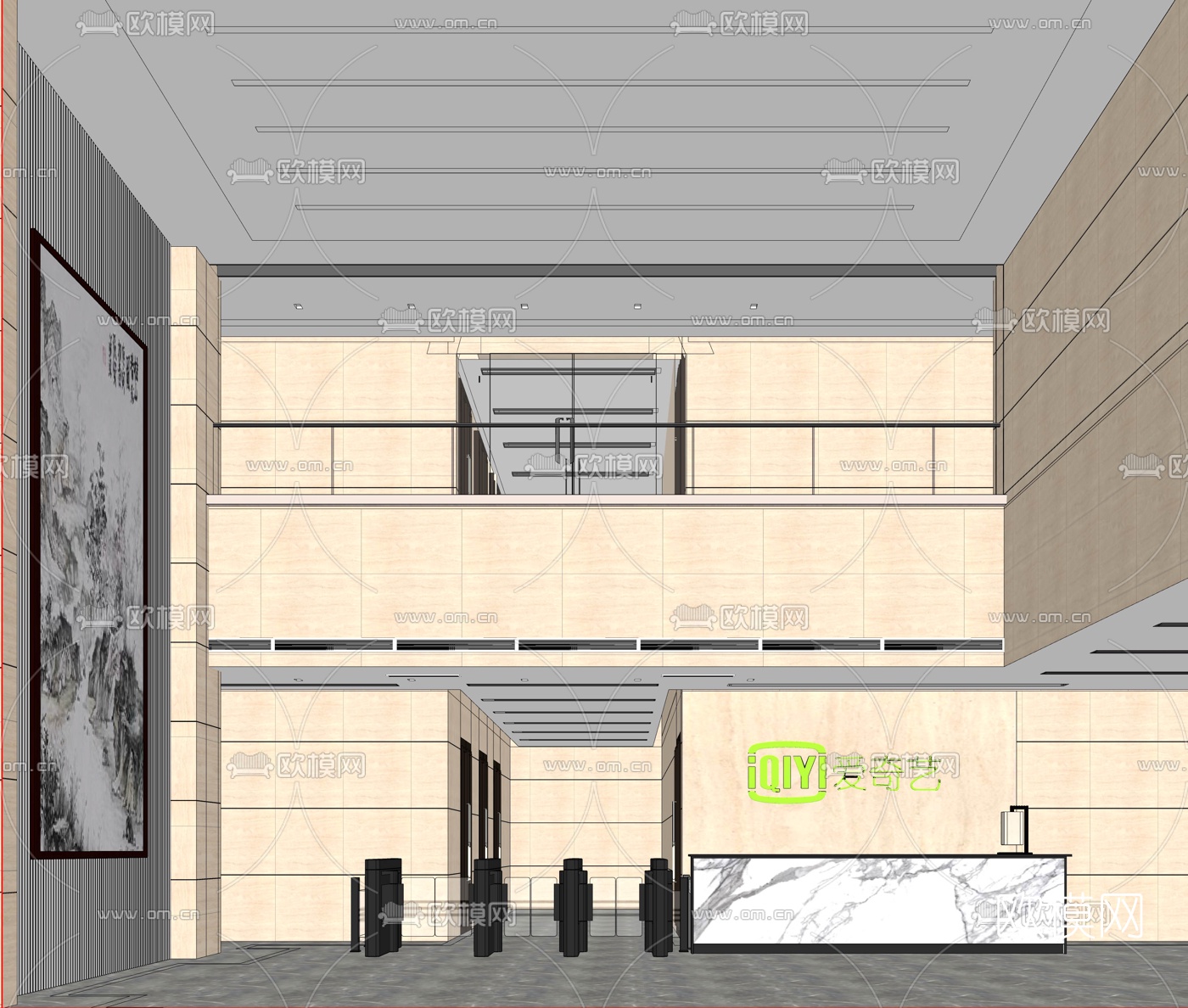 现代大堂前台su模型下载